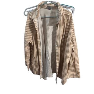 Jessica London Brown and White Boxy Button Down Blouse